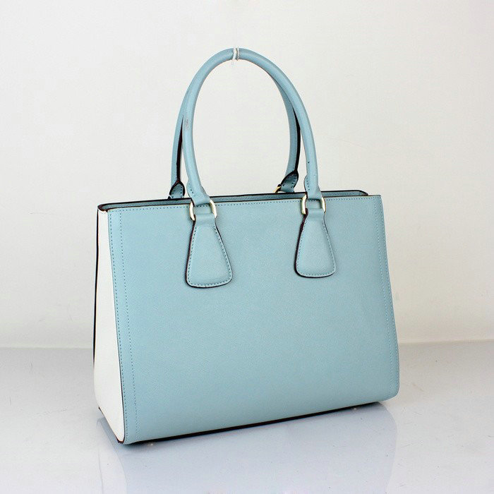 2014 Prada Saffiano Leather Tote Bag for sale BN2438 lightblue & white